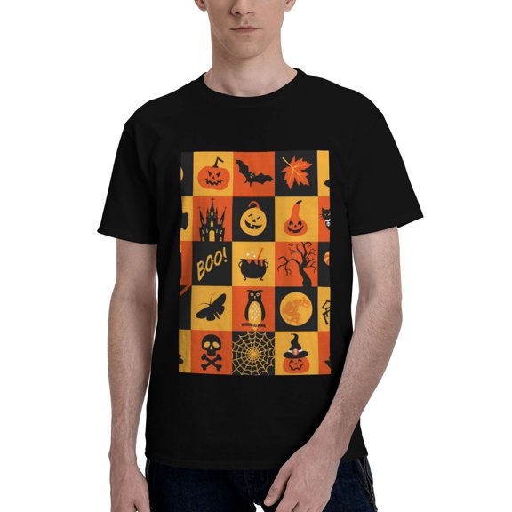 Bingfone Halloween Banner Symbols Men'S Loose Fit Short-Sleeve Pocket T-Shirt
