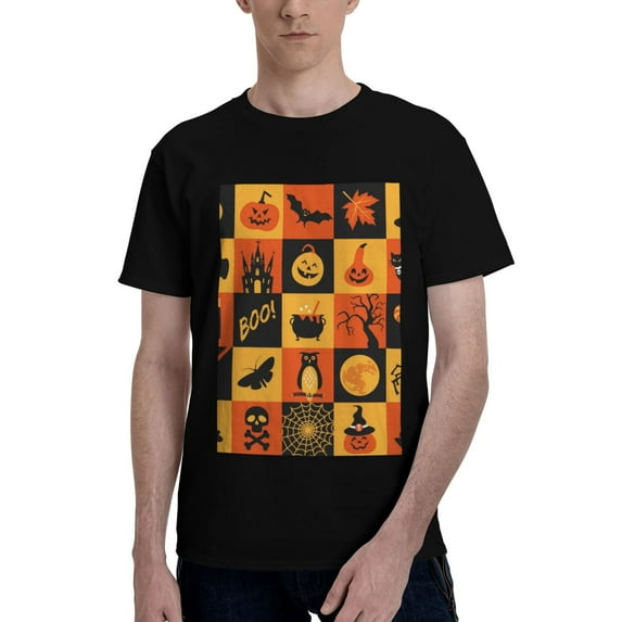 Bingfone Halloween Banner Symbols Men'S Loose Fit Short-Sleeve Pocket T-Shirt
