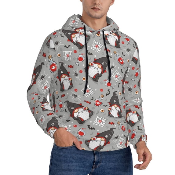 Bingfone Halloween Gnome Men's Drawstring Hoodie Long Sleeve Pocket Sweatshirts-X-Large