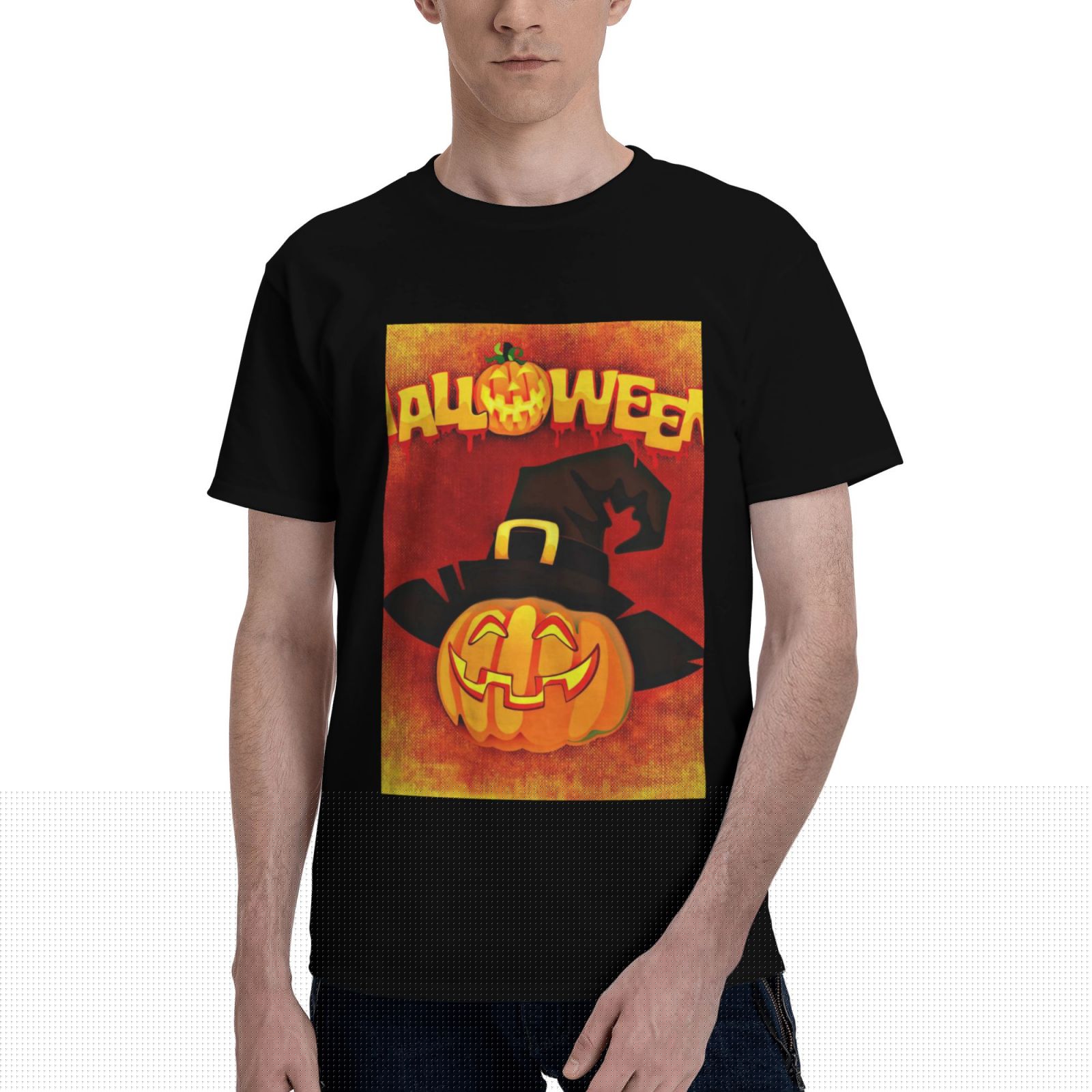 Bingfone Halloween Pumpkin Men'S Loose Fit Short-Sleeve Pocket T-Shirt