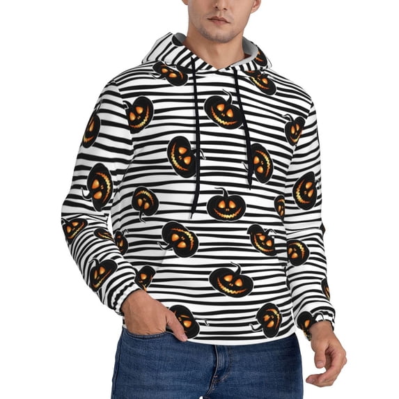 Bingfone Haloween Pumpkins Men's Drawstring Hoodie Long Sleeve Pocket Sweatshirts-Large
