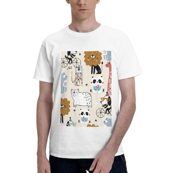 Bingfone Hand Drawn Animals Men'S Loose Fit Short-Sleeve Pocket T-Shirt