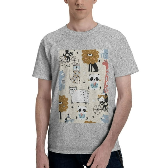 Bingfone Hand Drawn Animals Men'S Loose Fit Short-Sleeve Pocket T-Shirt