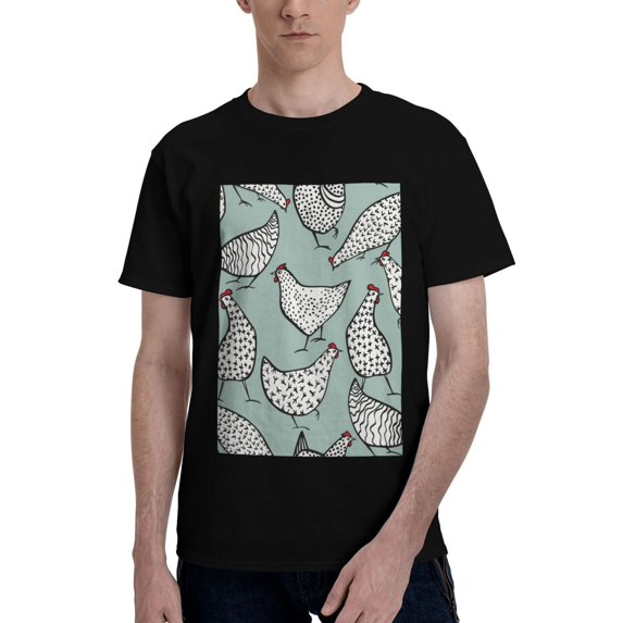 Bingfone Hand Drawn Chickens Men'S Loose Fit Short-Sleeve Pocket T-Shirt