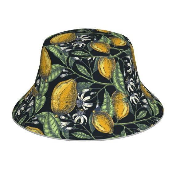 Bingfone Hand Drawn Citrus Fruits Elegant Lemons Bucket Hat For Men Women,Packable Reversible Printed Sun Hats,Fisherman Outdoor Travel Hiking Beach Caps