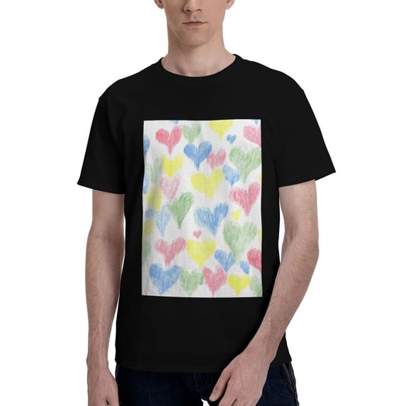 Bingfone Hand Drawn Colored Hearts Men'S Loose Fit Short-Sleeve Pocket T-Shirt