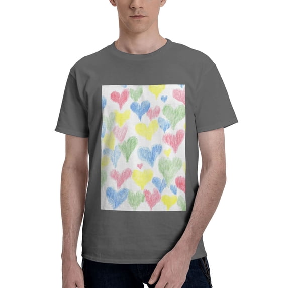 Bingfone Hand Drawn Colored Hearts Men'S Loose Fit Short-Sleeve Pocket T-Shirt