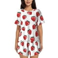 thumbnail image 1 of Bingfone Hand Drawn Strawberry Print Pajamas Sets for Women Soft Short-Sleeved Pjs with Lounge Shorts Two Piece Sleepwear, 1 of 1