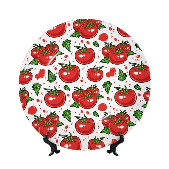 Bingfone Hand Drawn Tomatoes Print Bone China Dinner Decorative Plates,Handmade Ceramic Dinner Plate with Stand for Home Club-10in