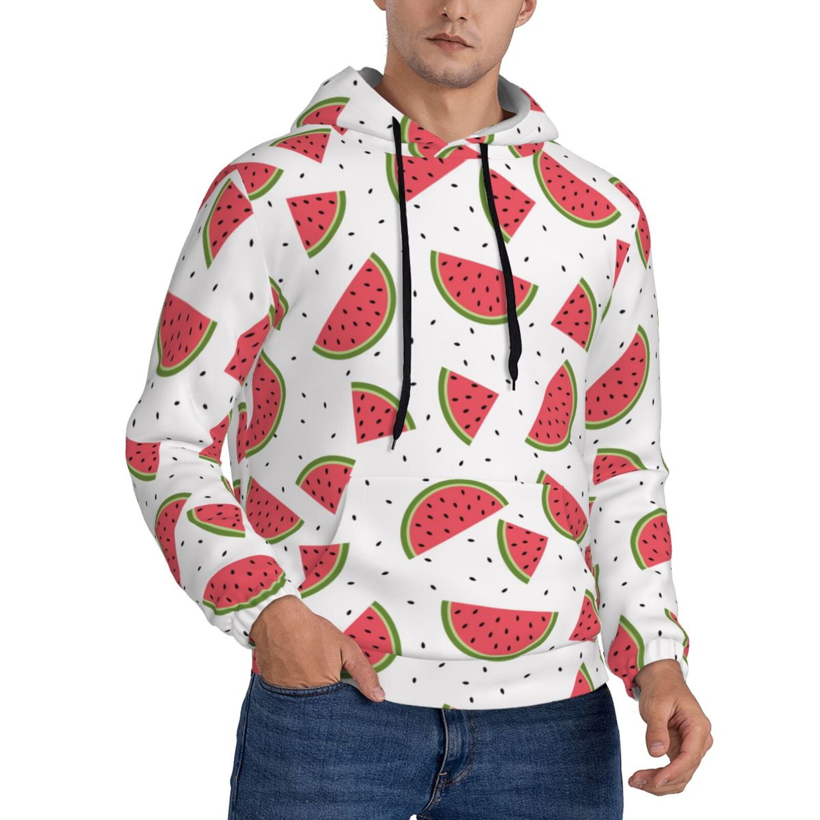 Watermelon Piece Stripe Green Pink Pattern Print Women Men Pullover Hoodie