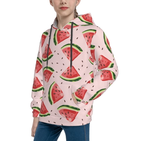 Bingfone Hand Drawn Watermelon Pattern Youth Classic Hoodies Soft Hooded Pullover Sweatshirts for Girls and Boys