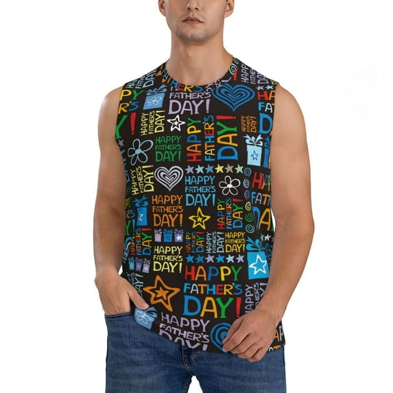 Bingfone Happy Father Day Pattern Men's Tank Tops Workout Sleeveless Tee Shirts Running Beach Tanks for Men-Small