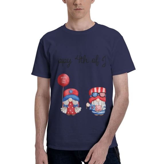 Bingfone Happy Independence Day Gnome Men'S Loose Fit Short-Sleeve Pocket T-Shirt