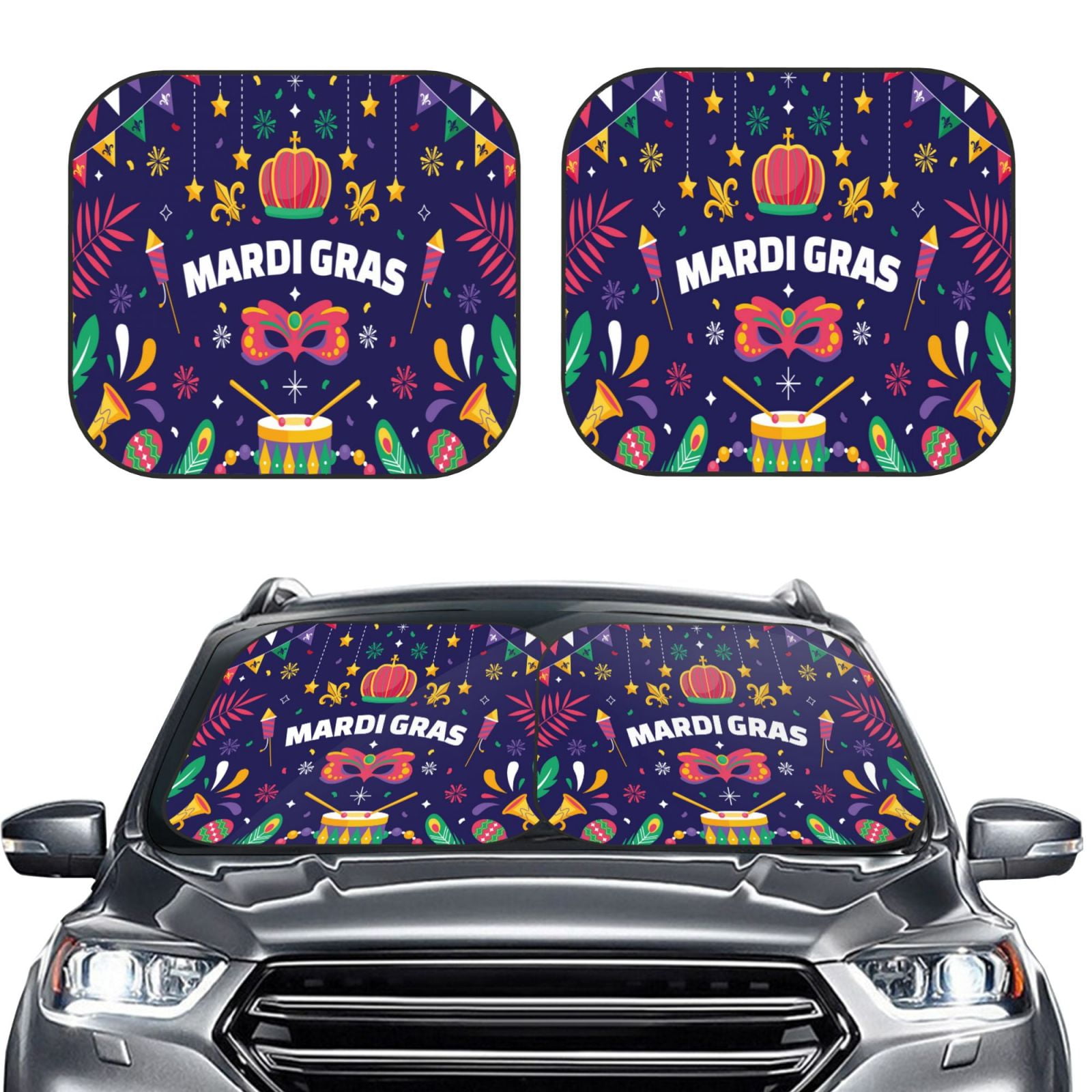 Babrukda American Flag Print Summer Windshield Sun Shade 2 Piece Foldable Car Front Sunshade For Most Sedans SUV Truck Auto Sun Blocker Sun Visor - View #10
