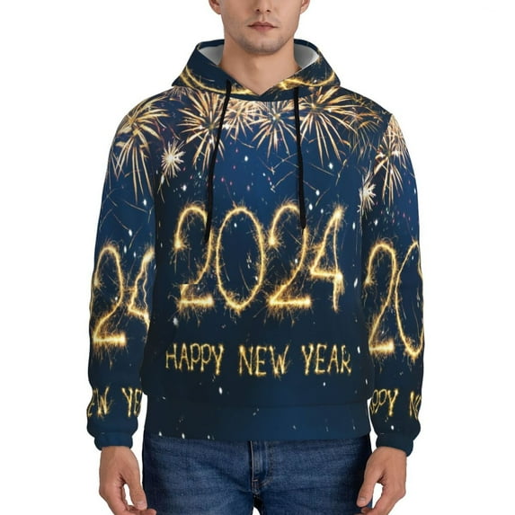 Bingfone Happy New Year 2024 (3) Men'S Drawstring Hoodie Long Sleeve Pocket Sweatshirts-Large