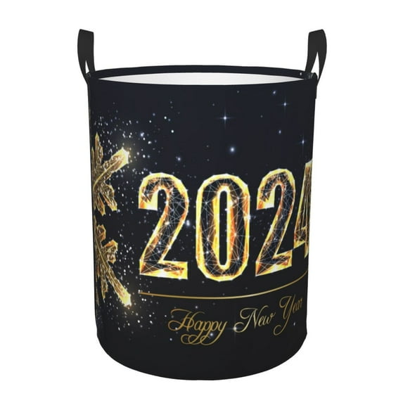 Bingfone Happy New Year 2024 Waterproof Foldable Laundry Hamper Bucket With Handles For Storage Bin,Clothes Hamper (Medium)