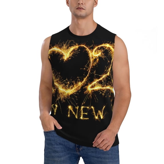 Bingfone Happy New Year 2025 D Pattern Men's Tank Tops Workout Sleeveless Tee Shirts Running Beach Tanks for Men-Small