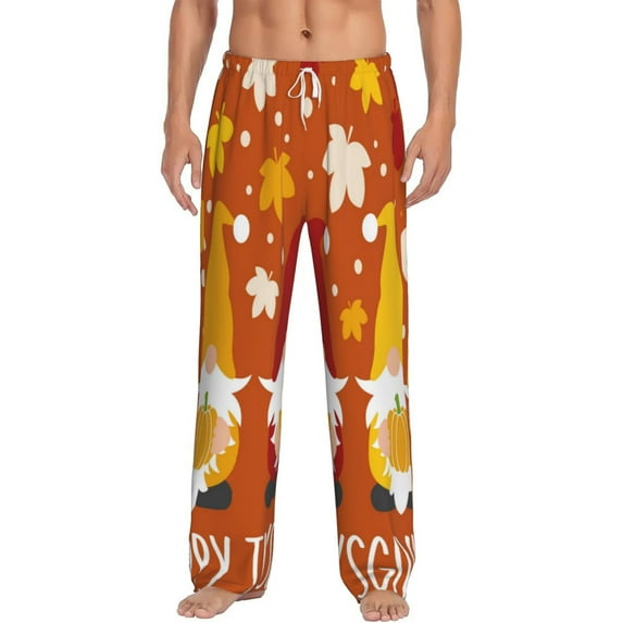 Bingfone Happy Thanksgiving Three Gnomes Mens All Over Print Sleep Pajama Pants-Small