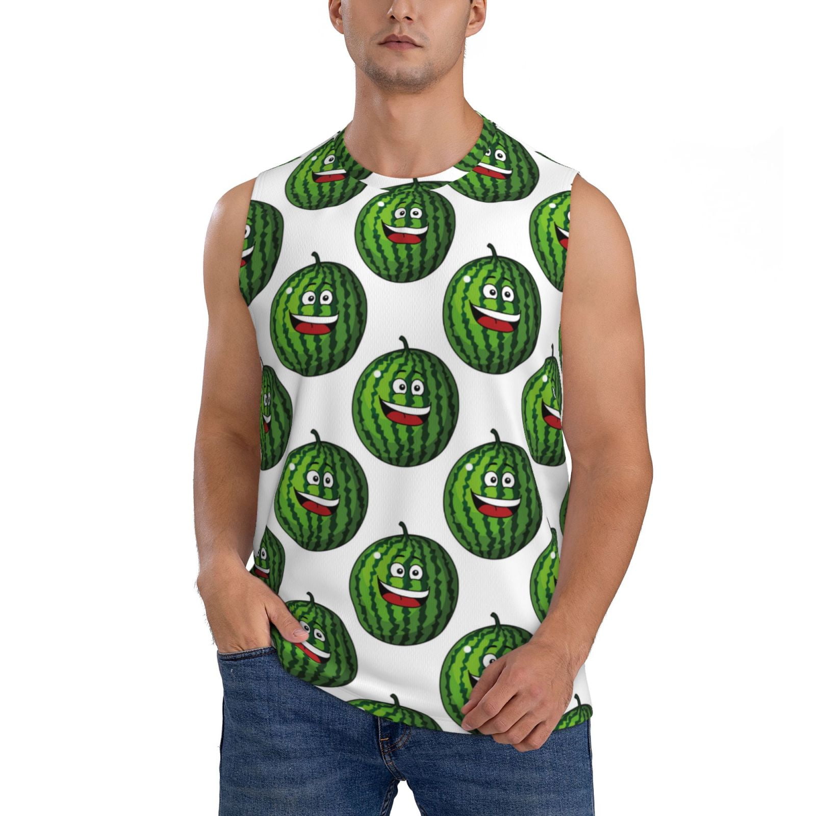 Bingfone Happy Watermelon Pattern Men's Tank Tops Workout Sleeveless