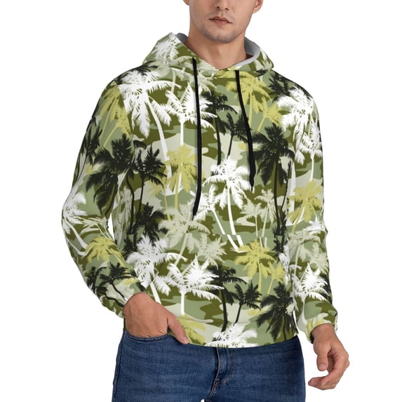 Bingfone Hawaii Palms Men's Drawstring Hoodie Long Sleeve Pocket Sweatshirts-Large