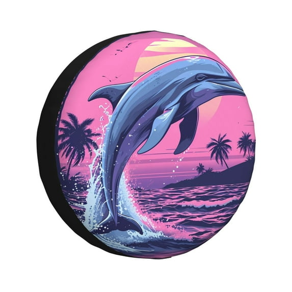 Bingfone Hawaiian Beach Dolphin Spare Tire Cover Weatherproof Universal Wheel Protectors for RV Camper Travel Trailer SUV Truck-15 inch