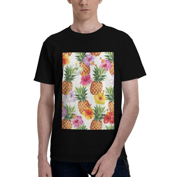 Bingfone Hawaiian Pineappl Men'S Loose Fit Short-Sleeve Pocket T-Shirt