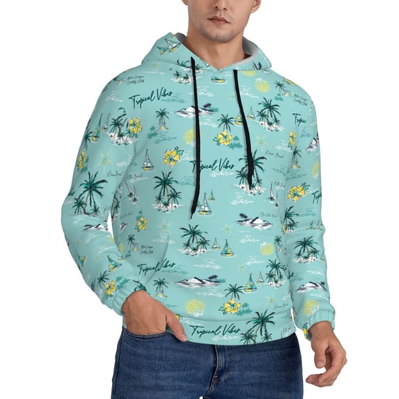 Bingfone Hawaiian Style Men's Drawstring Hoodie Long Sleeve Pocket Sweatshirts-3X-Large