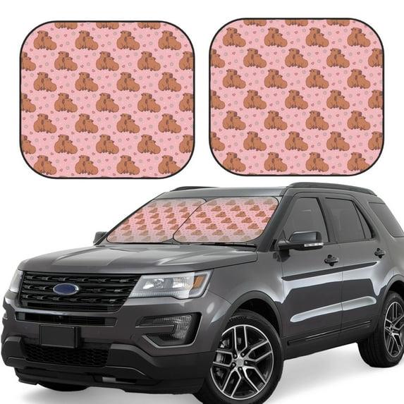 Bingfone Heart Capybara Windshield Sun Shade 2-Piece Foldable Car Front Window Sunshade for Most Sedans SUV Truck - Large