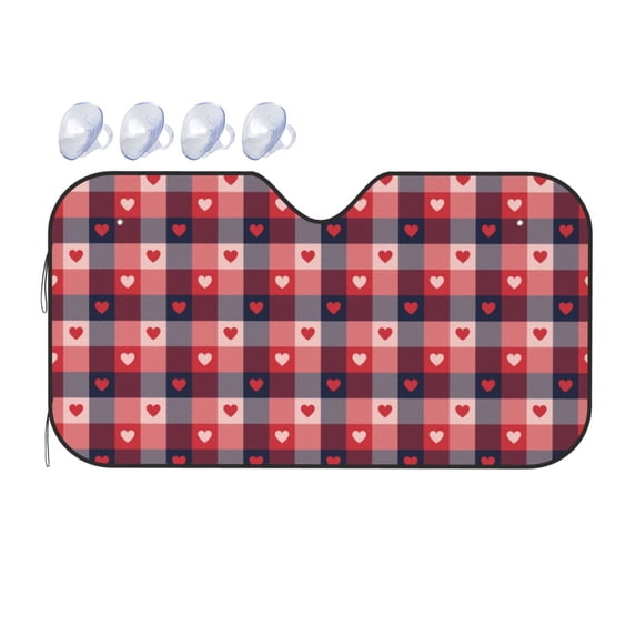 Bingfone Heart Plaid Car Windshield Sunshade,Sun Foldable Sun Shield Sun Visor for Car - Small
