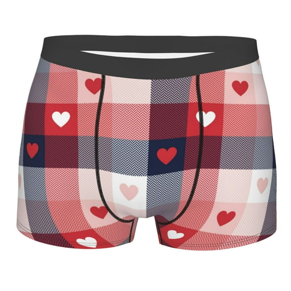 Bingfone Heart Plaid Men's Underwear - Casual Stretch Boxer Briefs-X-Large