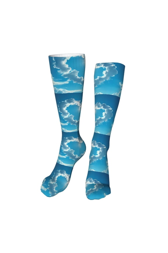 Heart Shaped Cloud Print Compression Socks for Women and Men Long Socks for Running Athletic Cycling Nurse