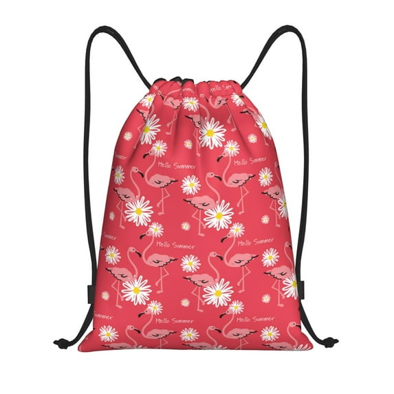 Bingfone Hello Summer Flamingo Drawstrings Backpacks Bags for Men Women Gym Drawstrings Bag-Medium