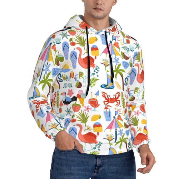 Bingfone Hello Summer2 Men's Drawstring Hoodie Long Sleeve Pocket Sweatshirts-Large