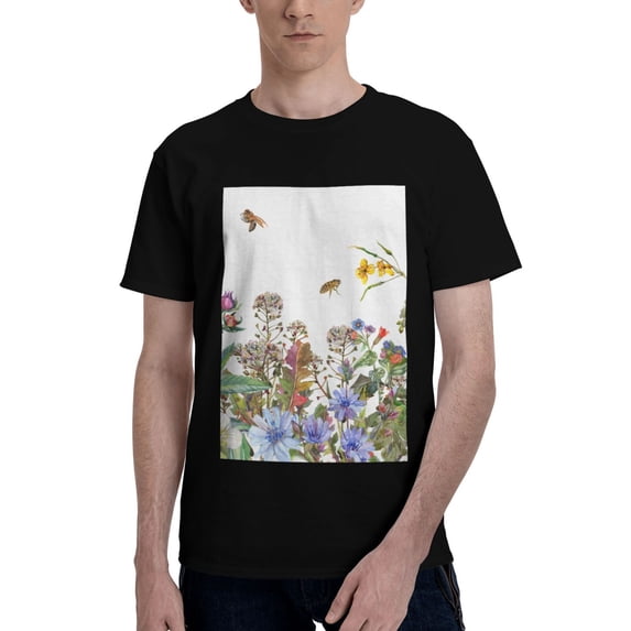 Bingfone Herbs And Wildflowers Men'S Loose Fit Short-Sleeve Pocket T-Shirt