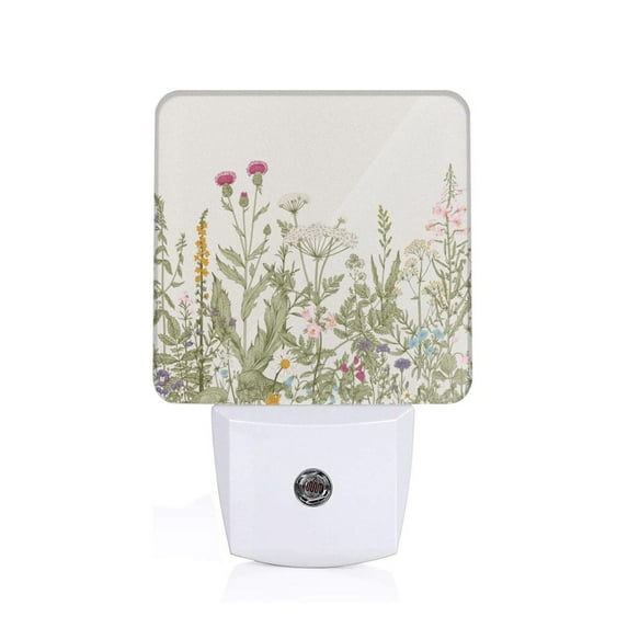 Bingfone Herbs and Wildflowers Print Night Lights Plug into Wall,Dusk to Dawn,Bright Nightlight Auto-On/Off, for Adults Kids Room Bedroom Bathroom Hallway Kitchen