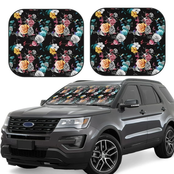 Bingfone Hibiscus Rose Windshield Sun Shade 2-Piece Foldable Car Front Window Sunshade for Most Sedans SUV Truck - Medium