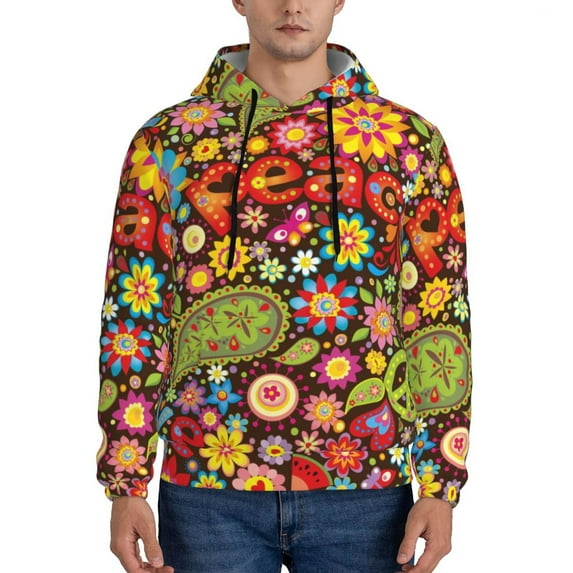 Bingfone Hippie Peace Love Men'S Drawstring Hoodie Long Sleeve Pocket Sweatshirts-Xx-Large