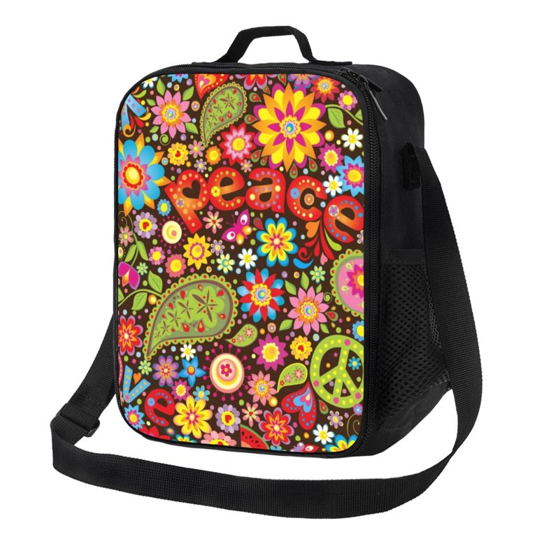 Bingfone Hippie Peace Love Reusable Insulated Lunch Bag Cooler For Work School Picnic Or Travel