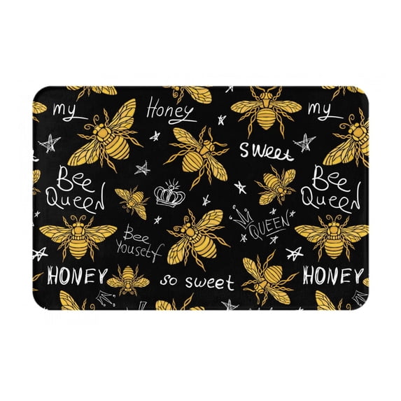 Bingfone Hohey Bee Golden Embroidery Door Mat 16"X24" Front Entrance Non-Slip Low Profile Washable For Entryway