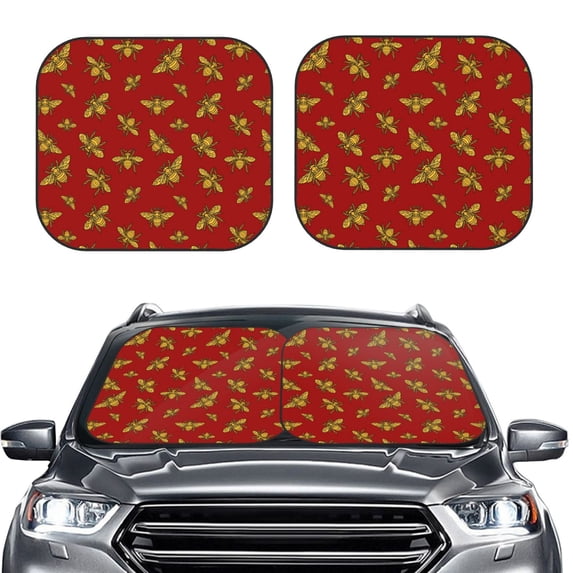 Bingfone Hohey Bee Golden Windshield Sun Shade 2-Piece Foldable Car Front Window Sunshade for Most Sedans SUV Truck-Small