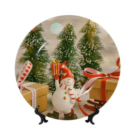 Bingfone Holiday Christmas Stars Print Bone China Dinner Decorative Plates,Handmade Ceramic Dinner Plate with Stand for Home Club-6in