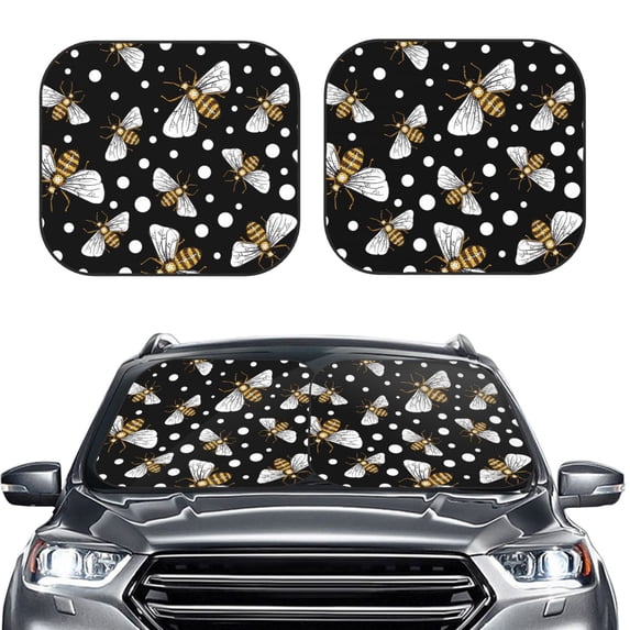 Bingfone Honey Bees At Night Print 2-Piece Sun Shade Front Windshield - Foldable Car Front Window Sunshades For Most Sedans Suv Truck - Medium