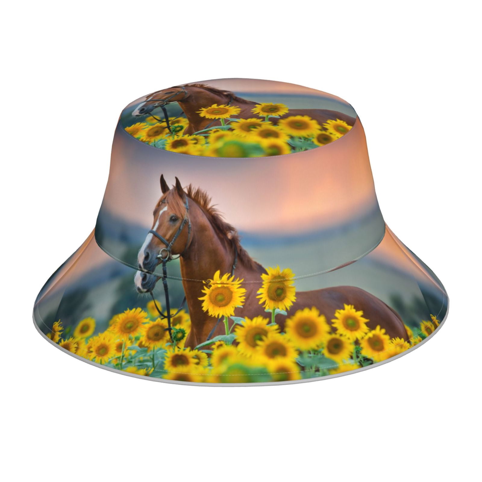 Bingfone Horse Sunflowers Bucket Hat for Men Women,Packable  display picture 1