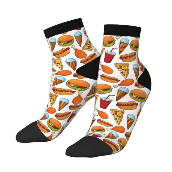 Bingfone Hot Dog Burger Design Patterned Men's Women's Casual Cotton Socks