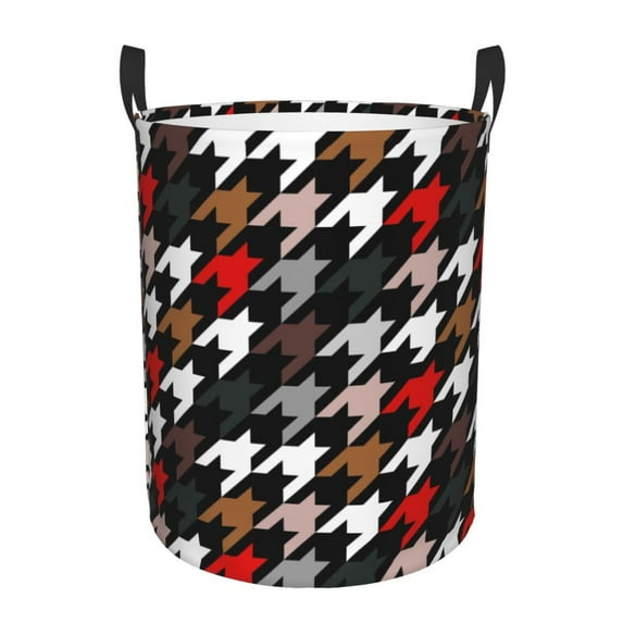 Bingfone Houndstooth Green Red Waterproof Foldable Laundry Hamper Bucket With Handles For Storage Bin,Clothes Hamper (Small)