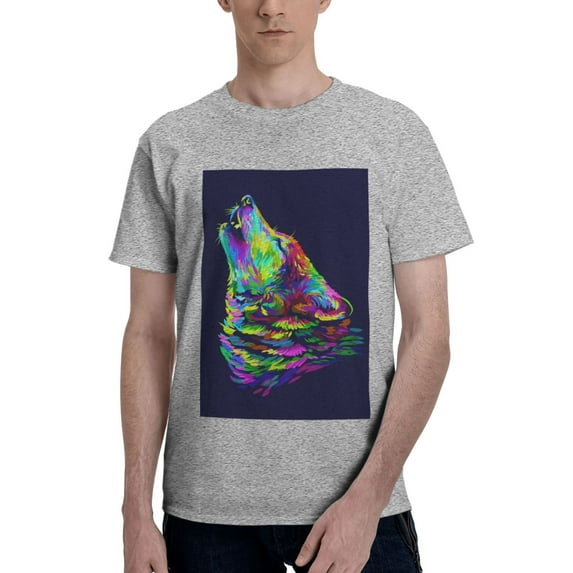 Bingfone Howling Wolf Men'S Loose Fit Short-Sleeve Pocket T-Shirt