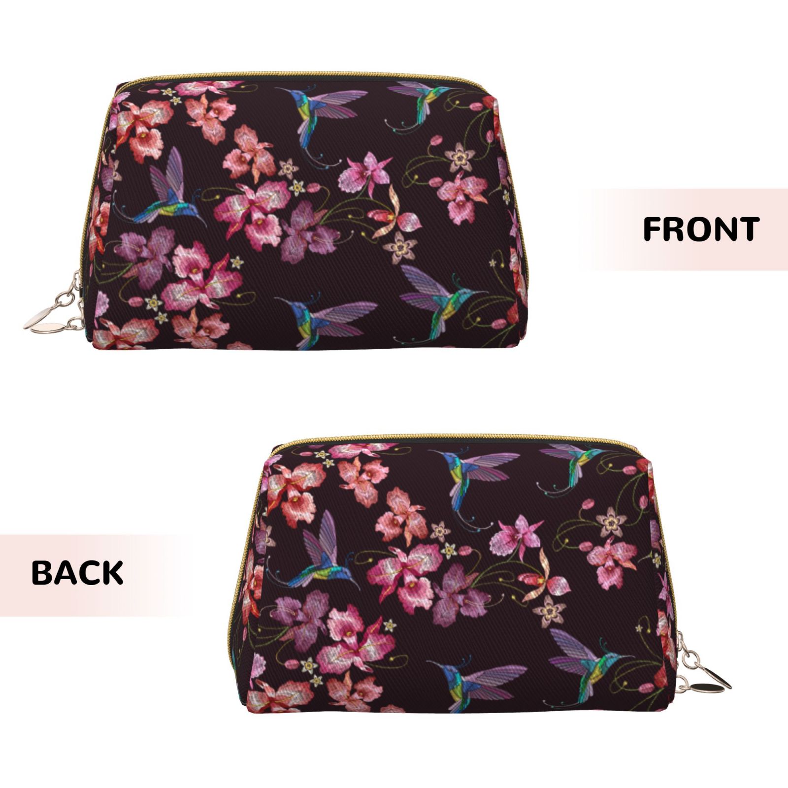 Bingfone Humming Bird And Tropical Print Leather Makeup Bag, Portable ...