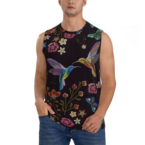 Bingfone Humming Bird Pattern Men's Tank Tops Workout Sleeveless Tee Shirts Running Beach Tanks for Men-X-Large