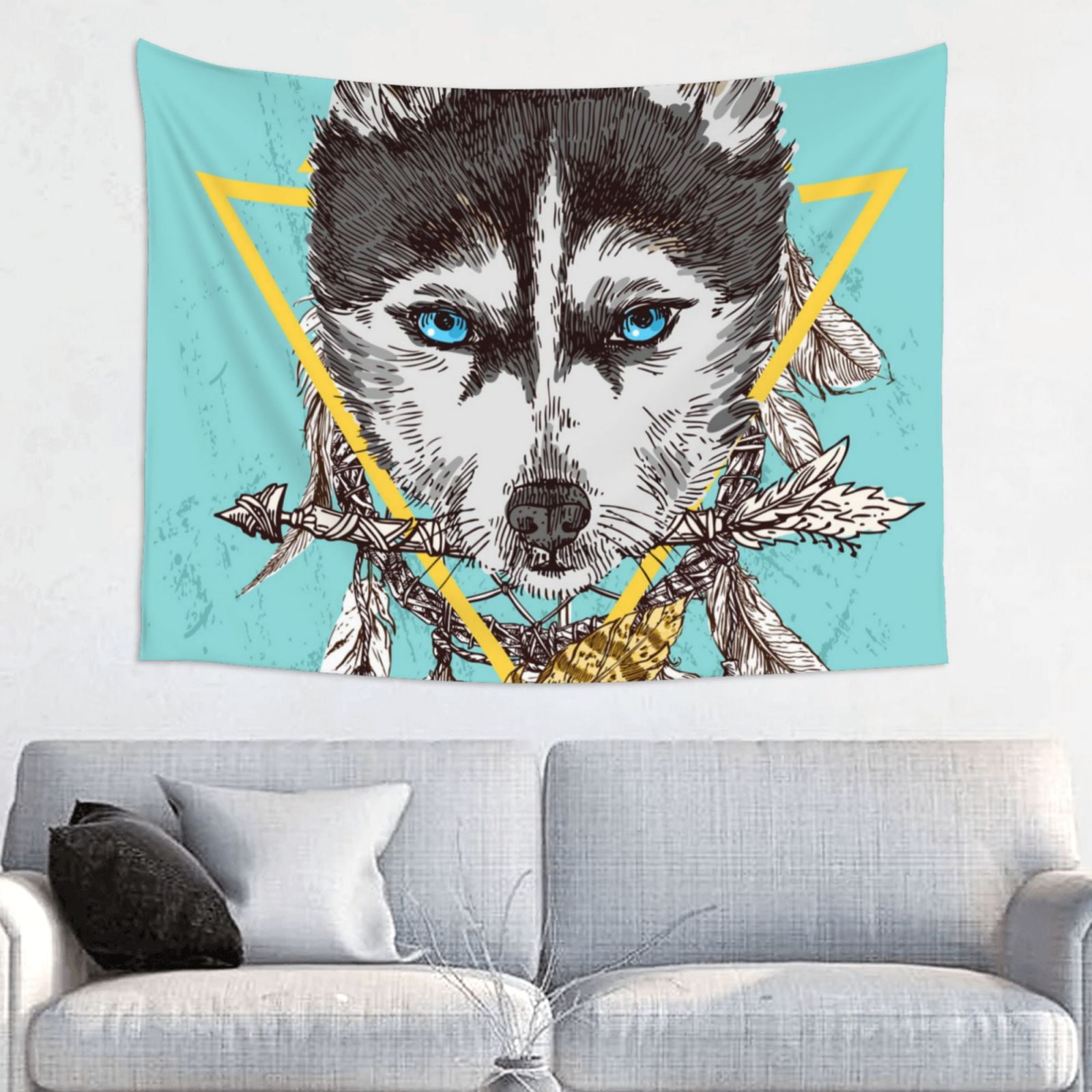 Bingfone Husky With Dreamcatcher Tapestry Wall Hanging Decor for Living