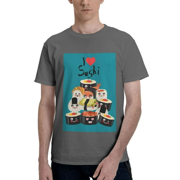 Bingfone I Love Sushi Men'S Loose Fit Short-Sleeve Pocket T-Shirt